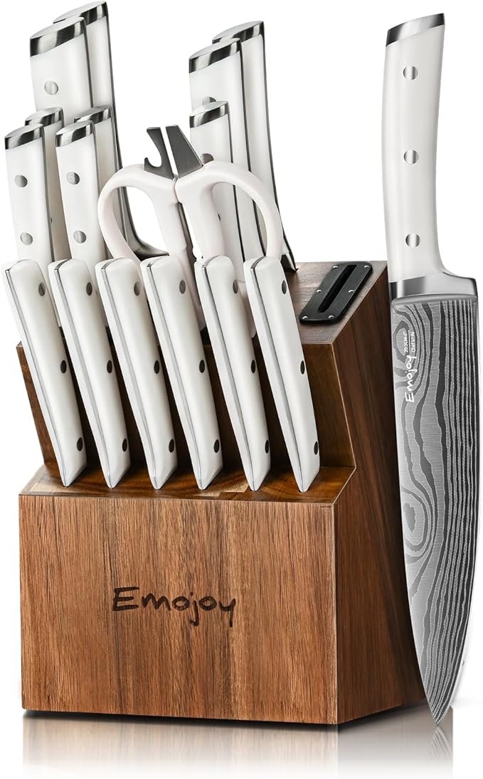 Emojoy 18-Piece Kitchen Knife Set with Wooden Block