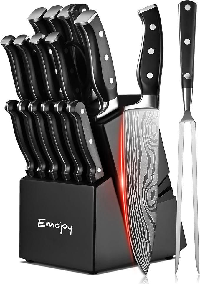 Emojoy 16-Piece Kitchen Knife Set with Carving Fork